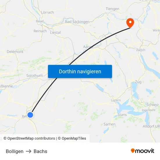 Bolligen to Bachs map
