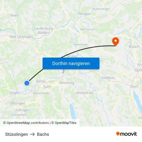 Stüsslingen to Bachs map