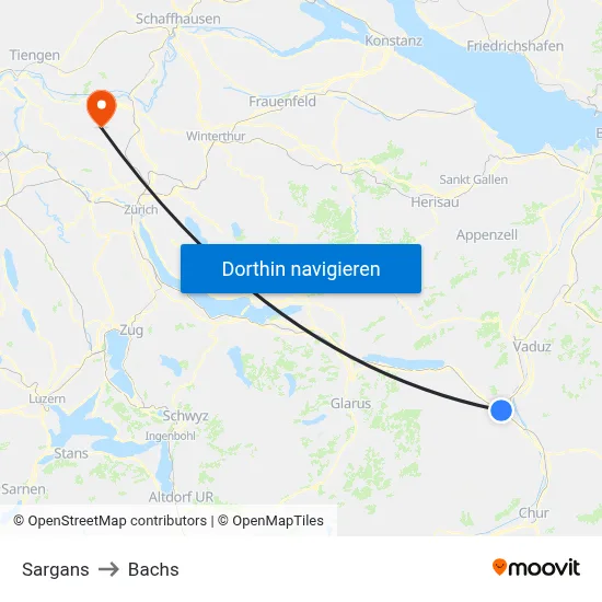 Sargans to Bachs map