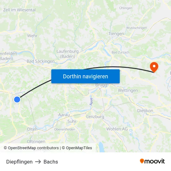 Diepflingen to Bachs map