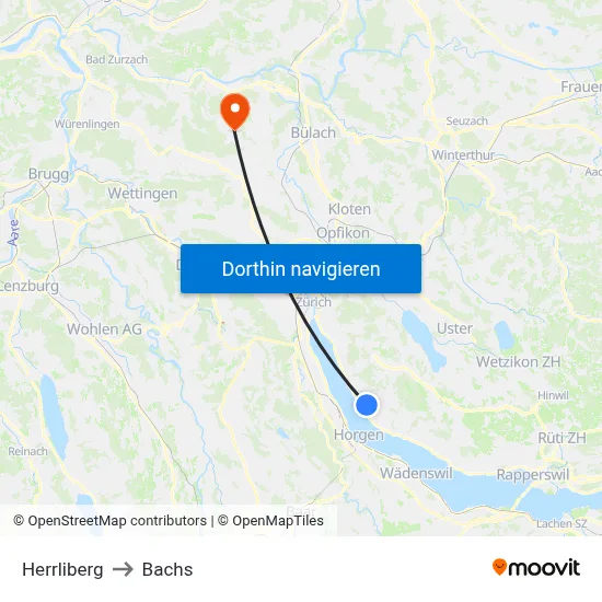 Herrliberg to Bachs map