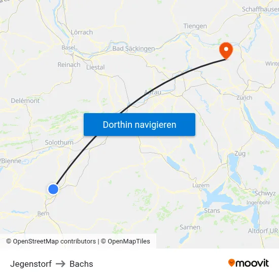 Jegenstorf to Bachs map