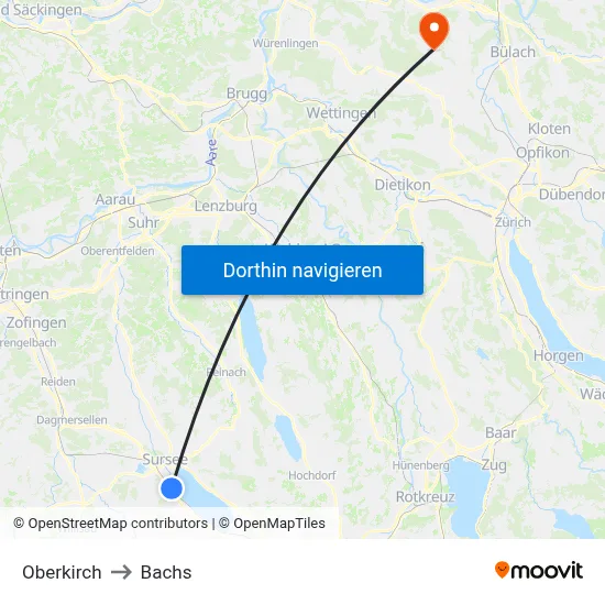 Oberkirch to Bachs map