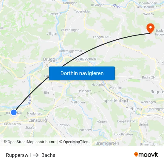 Rupperswil to Bachs map
