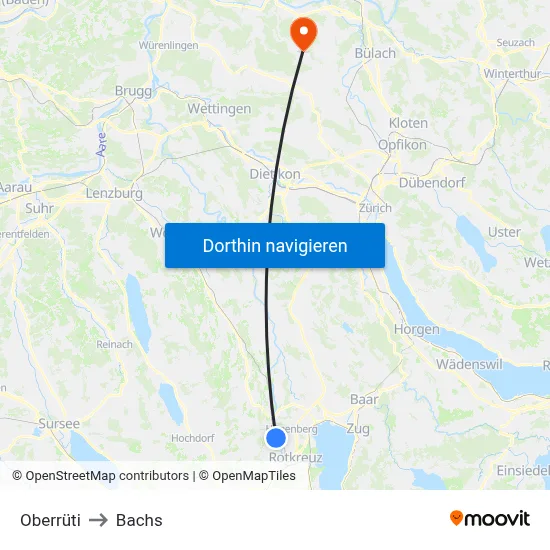 Oberrüti to Bachs map