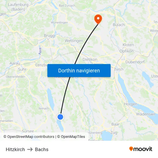Hitzkirch to Bachs map