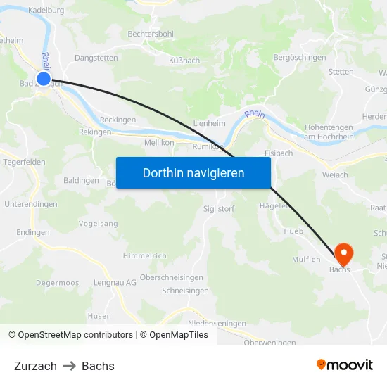 Zurzach to Bachs map