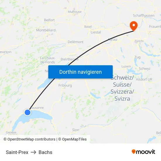 Saint-Prex to Bachs map