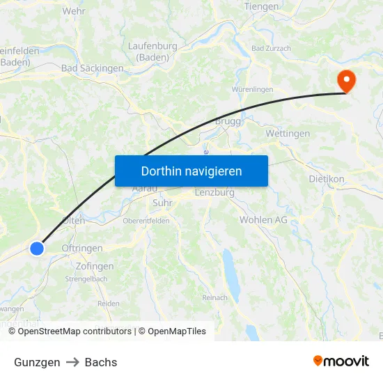 Gunzgen to Bachs map