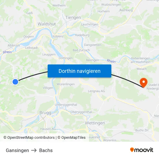 Gansingen to Bachs map
