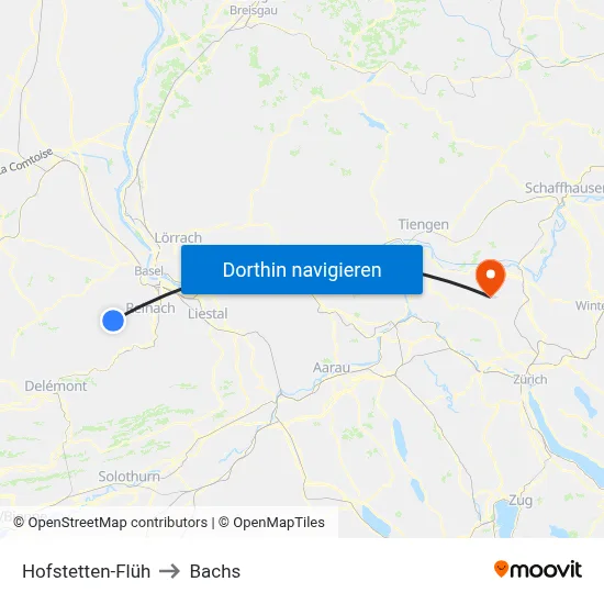 Hofstetten-Flüh to Bachs map