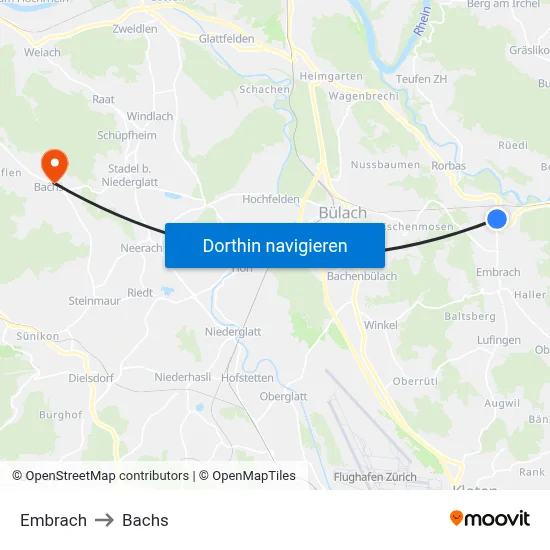 Embrach to Bachs map
