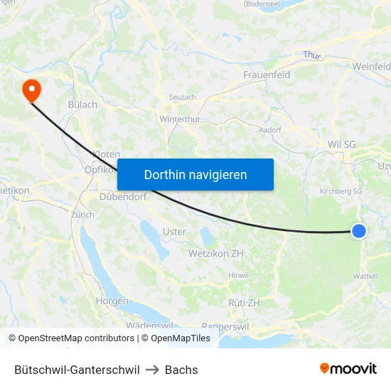 Bütschwil-Ganterschwil to Bachs map
