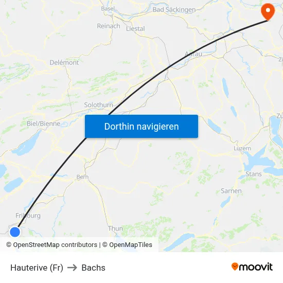 Hauterive (Fr) to Bachs map