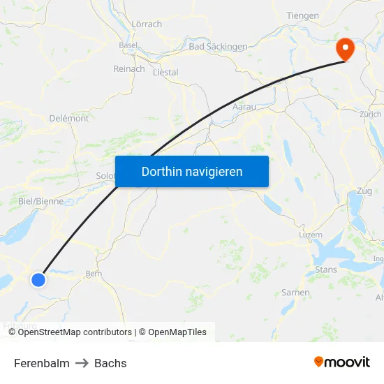Ferenbalm to Bachs map