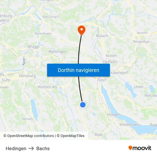 Hedingen to Bachs map