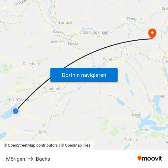 Mörigen to Bachs map