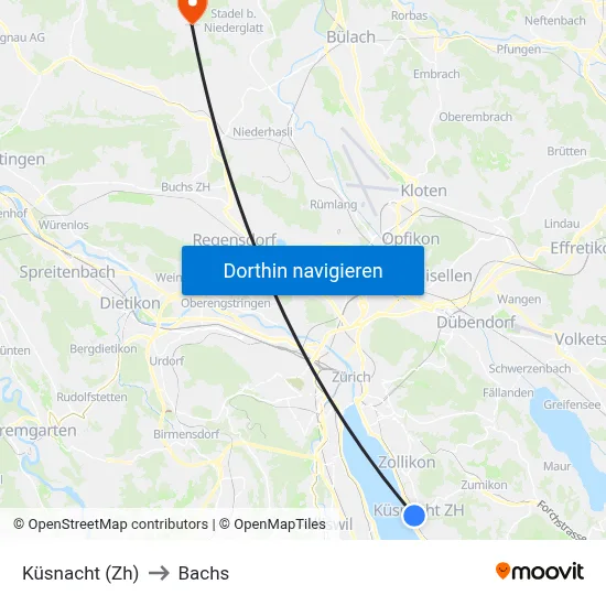 Küsnacht (Zh) to Bachs map