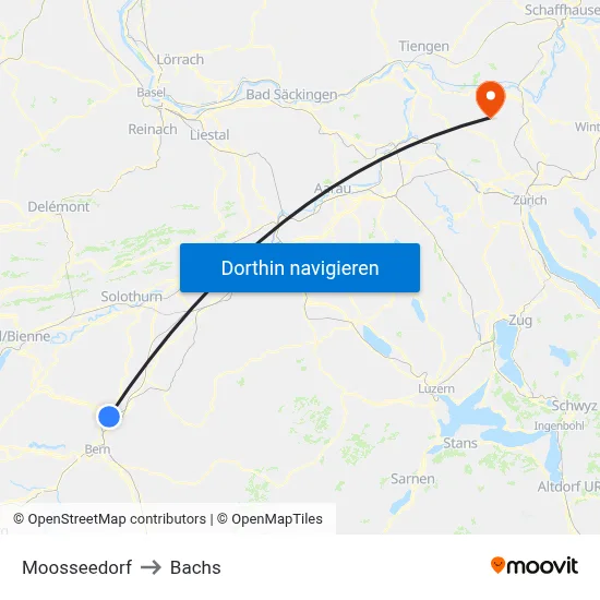 Moosseedorf to Bachs map