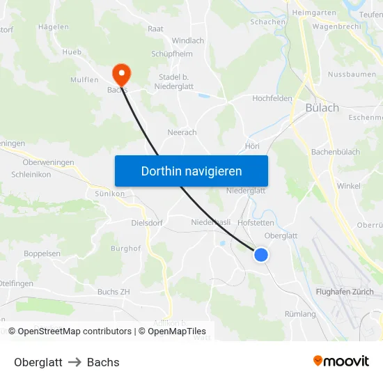 Oberglatt to Bachs map