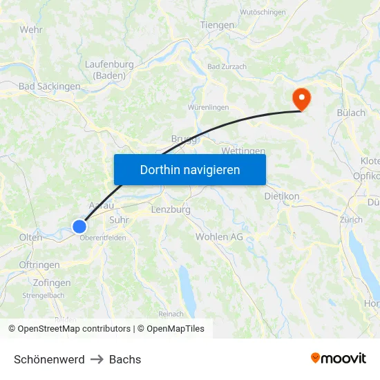Schönenwerd to Bachs map