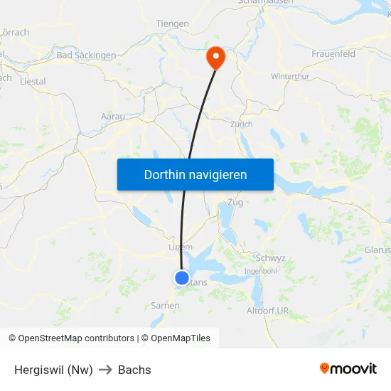 Hergiswil (Nw) to Bachs map