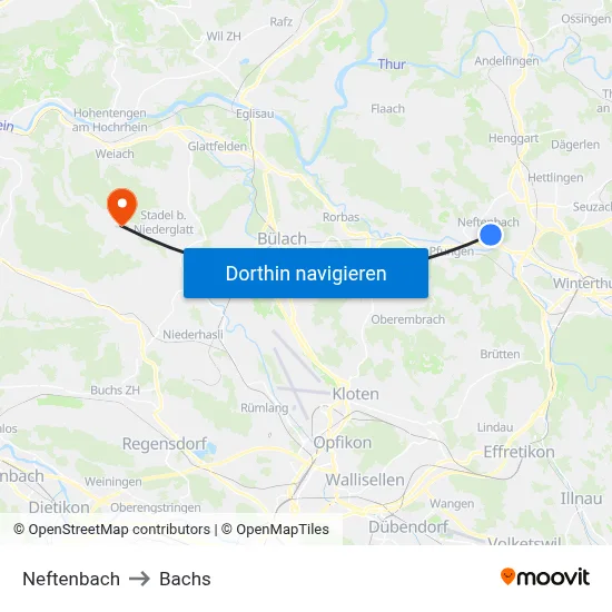 Neftenbach to Bachs map
