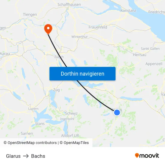 Glarus to Bachs map