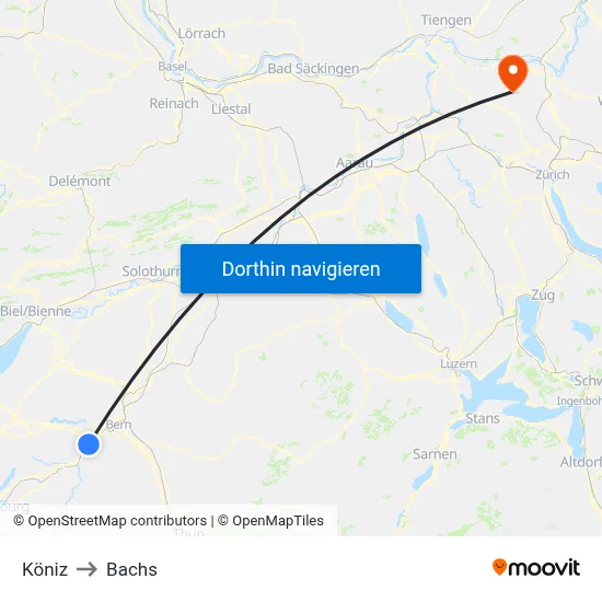 Köniz to Bachs map