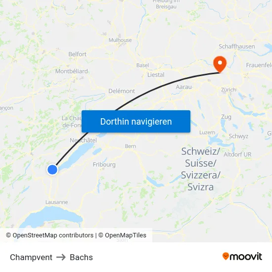 Champvent to Bachs map