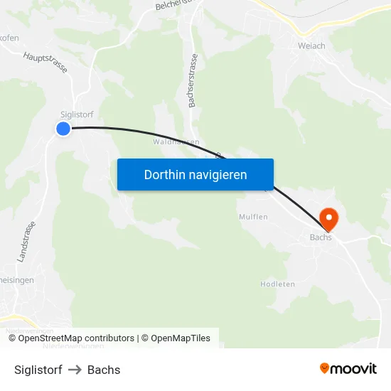 Siglistorf to Bachs map