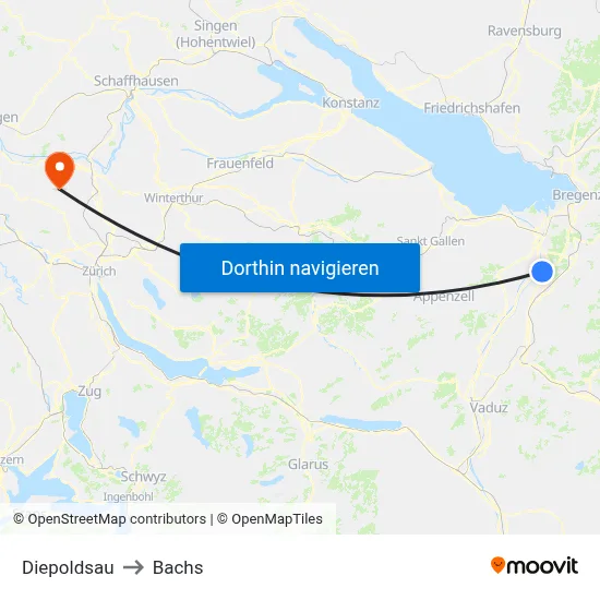 Diepoldsau to Bachs map