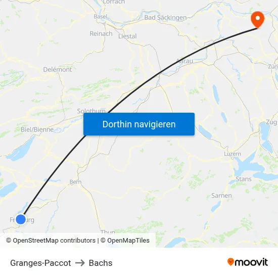 Granges-Paccot to Bachs map