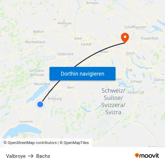 Valbroye to Bachs map