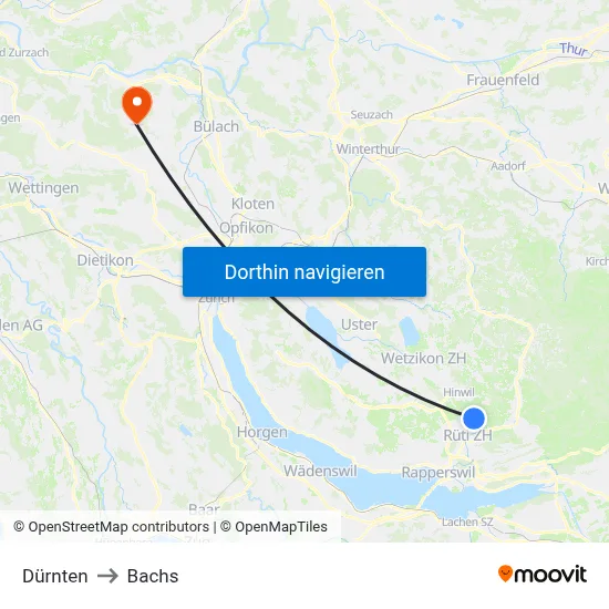 Dürnten to Bachs map