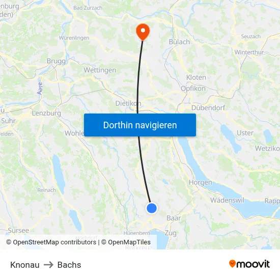 Knonau to Bachs map