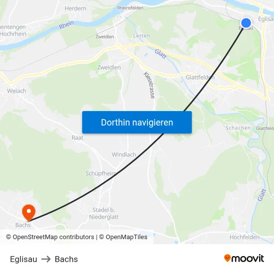 Eglisau to Bachs map