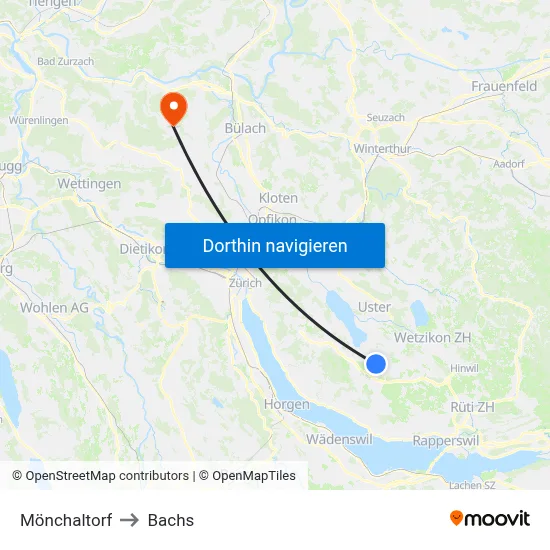 Mönchaltorf to Bachs map