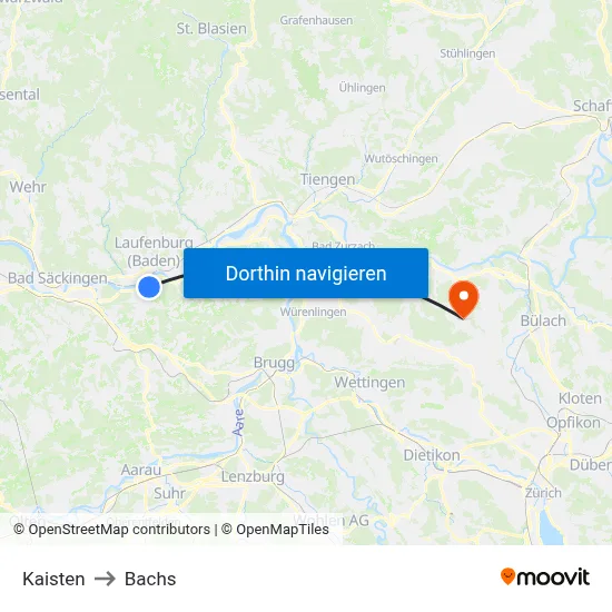 Kaisten to Bachs map