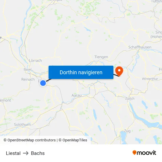 Liestal to Bachs map