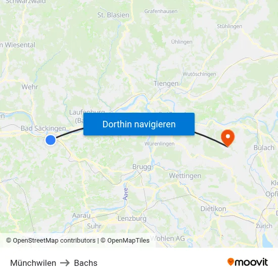 Münchwilen to Bachs map
