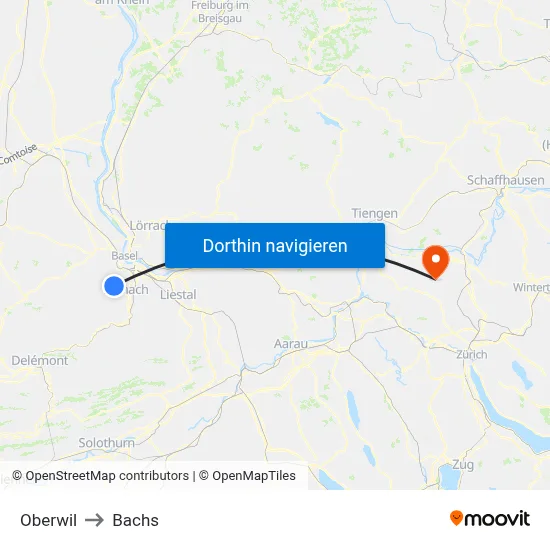 Oberwil to Bachs map