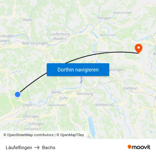 Läufelfingen to Bachs map