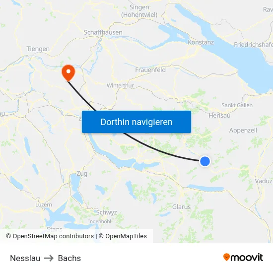 Nesslau to Bachs map