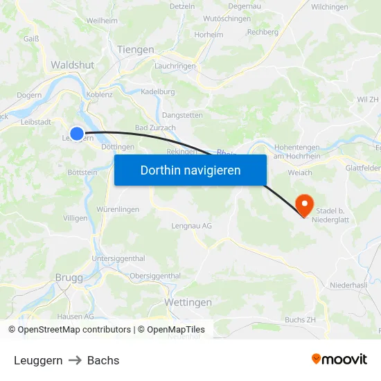 Leuggern to Bachs map