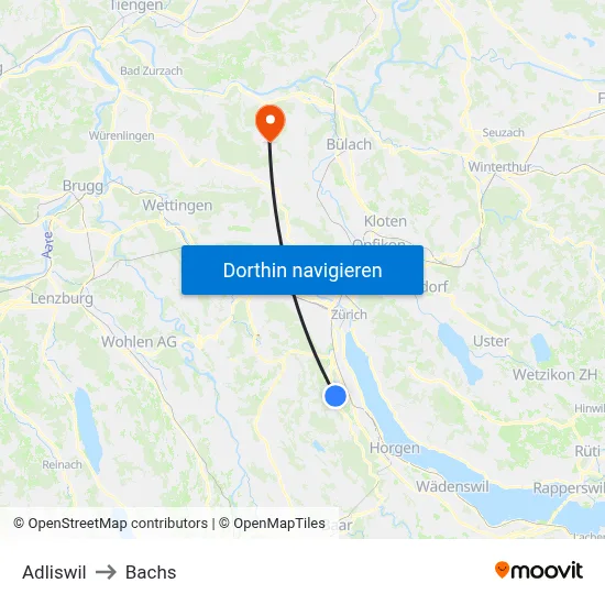 Adliswil to Bachs map
