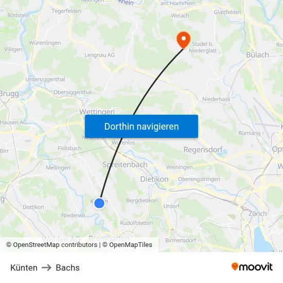 Künten to Bachs map