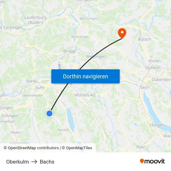 Oberkulm to Bachs map