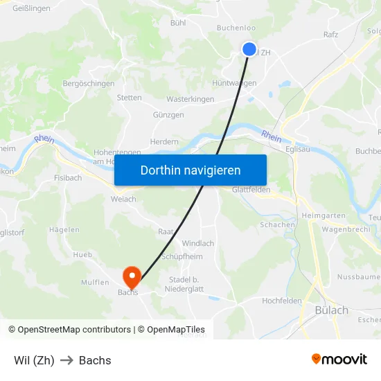 Wil (Zh) to Bachs map