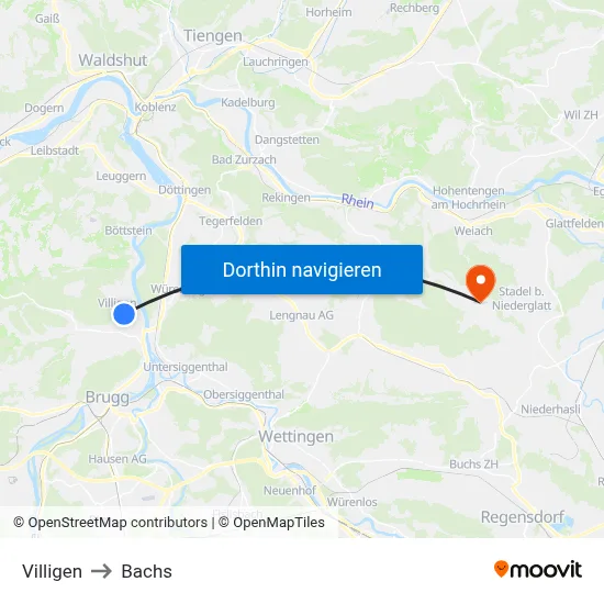 Villigen to Bachs map